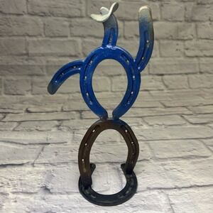 Horseshoe Cowboy‎ Sculpture Western Art Pony Rodeo Iron Metal Folk Figurine USA